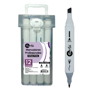 MARCADOR BE ART DOBLE PUNTA SET GRISES FRIOS 12UNI