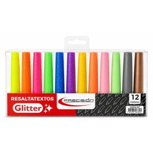 MARCADOR RESALTATEXTO PRECISION GLITTER SET *12 COL. STAND